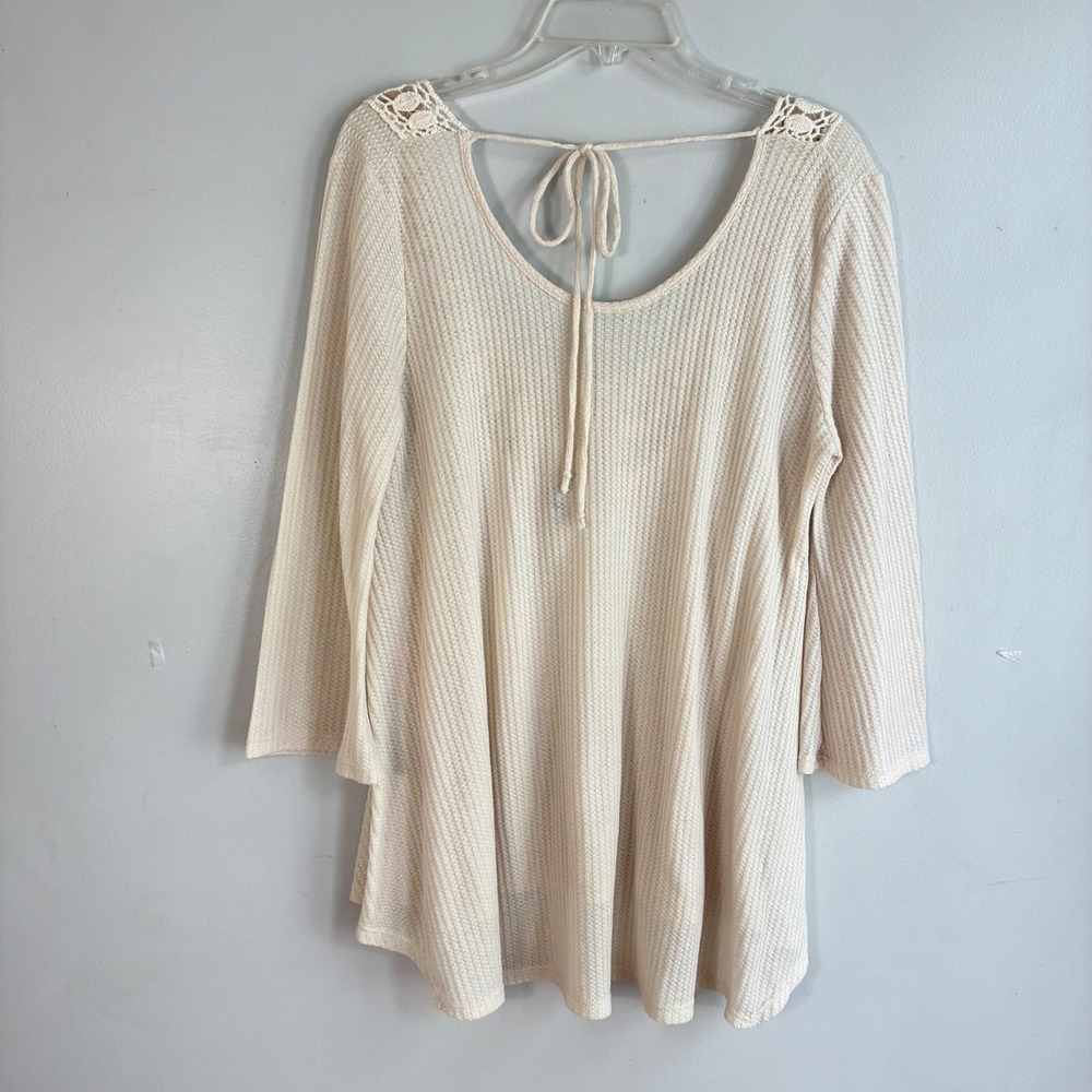 Earthbound Trading Co Waffle Knit  Crochet Tunic Womens‎ XL Cream Boho